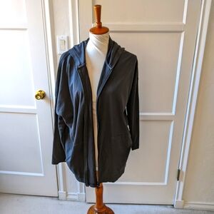 eskandar navy blue cotton jersey zip up hooded top One size